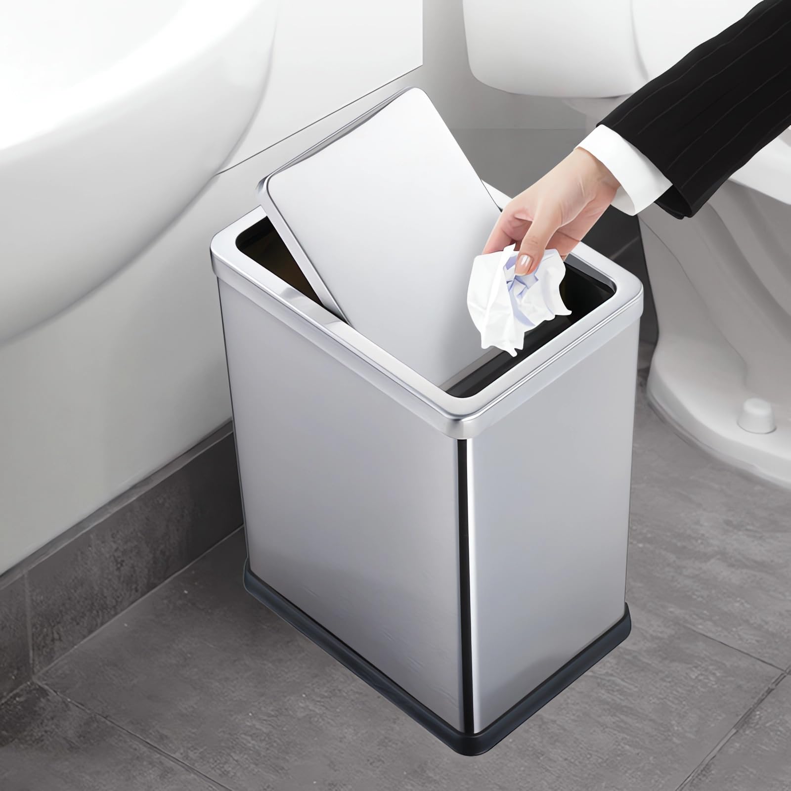 WEECRON Cestino Rifiuti Bagno A Forma Di Diamante: 2 Pezzi In Plastica Nera, 2,6 Galloni (10 Litri), 23x23x29,5 Cm, Resistente - 6