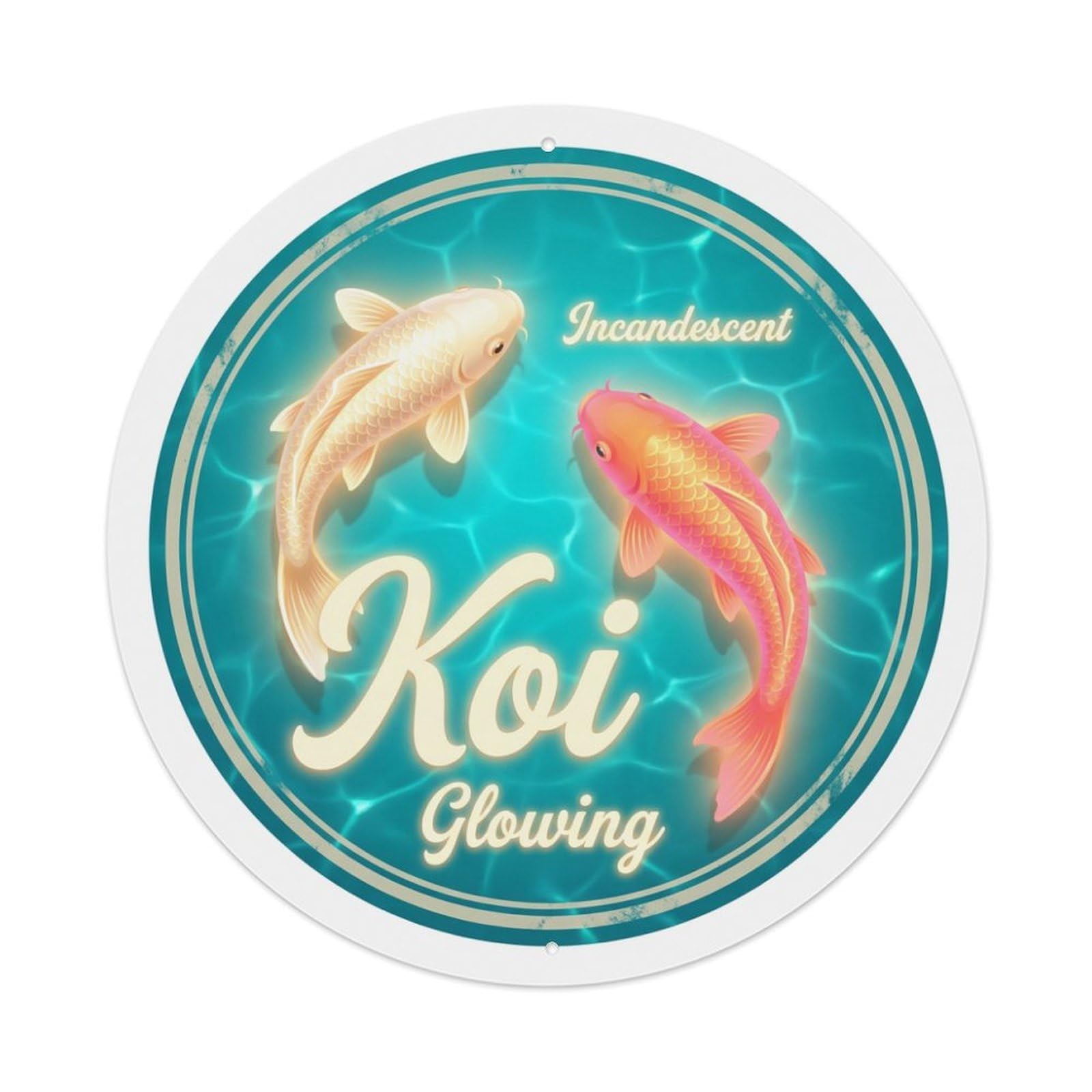 Metal Tin Sign Koi Fish Incandescent Glowing Bright Radiant Shining