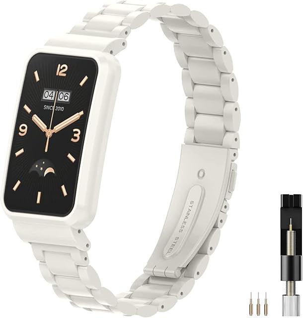 Miimall Metalowy pasek kompatybilny z Xiaomi Mi Band 7 Pro, z etui ochronnym ze stali nierdzewnej, ultracienkie i wodoodporne, składane zapięcie, regulowana, zapasowa opaska na nadgarstek do Xiaomi Mi