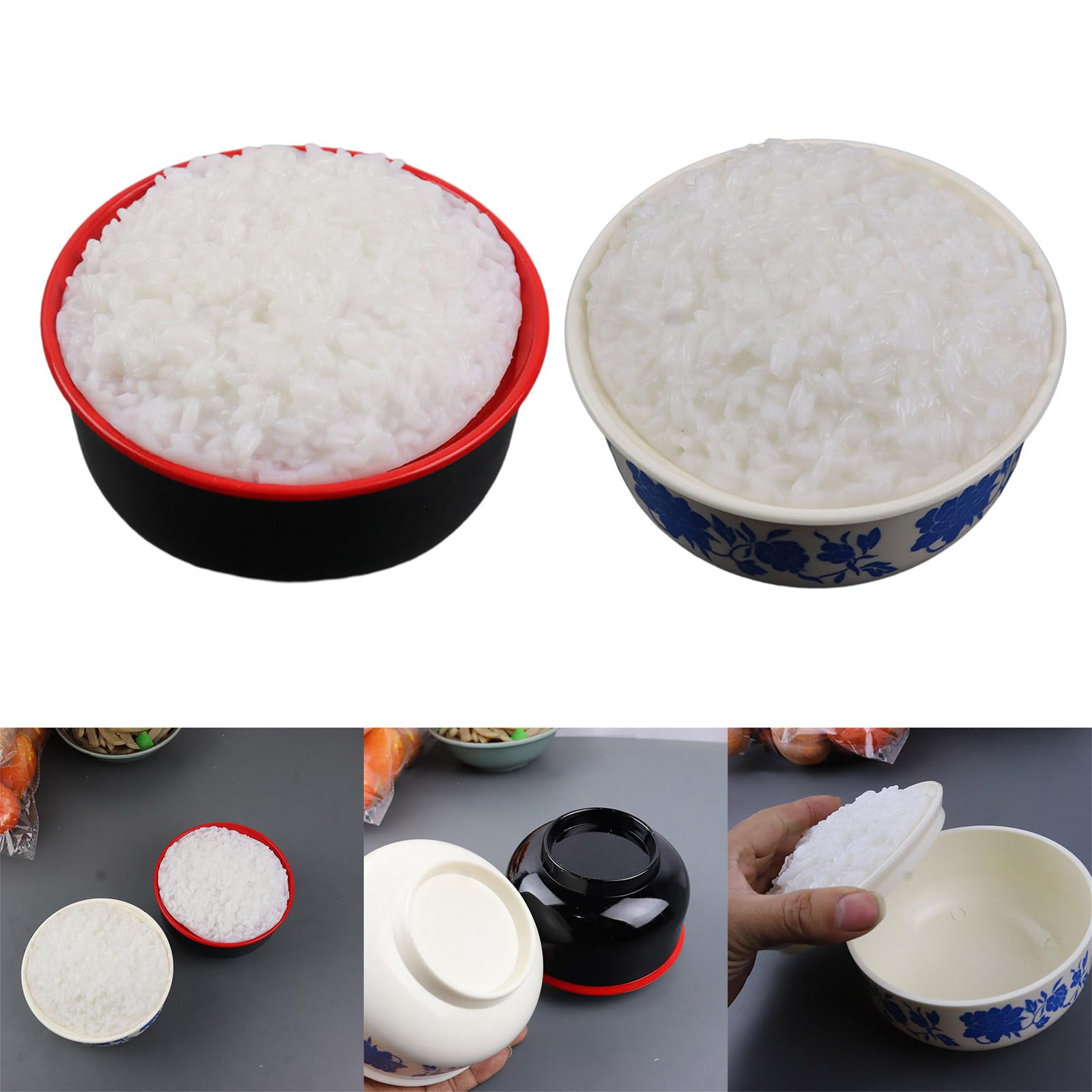 KAKASEA Realistic Bowl of Simulated Cooked Rice Food Fake Rice Cooked Rice Ornament Artificial Cooked Rice Decoration