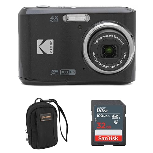 Kodak PIXPRO FZ45 Friendly Zoom 16MP Full HD Digital Camera, Black, Bundle with 32GB Memory Card and Camera Bag - Black