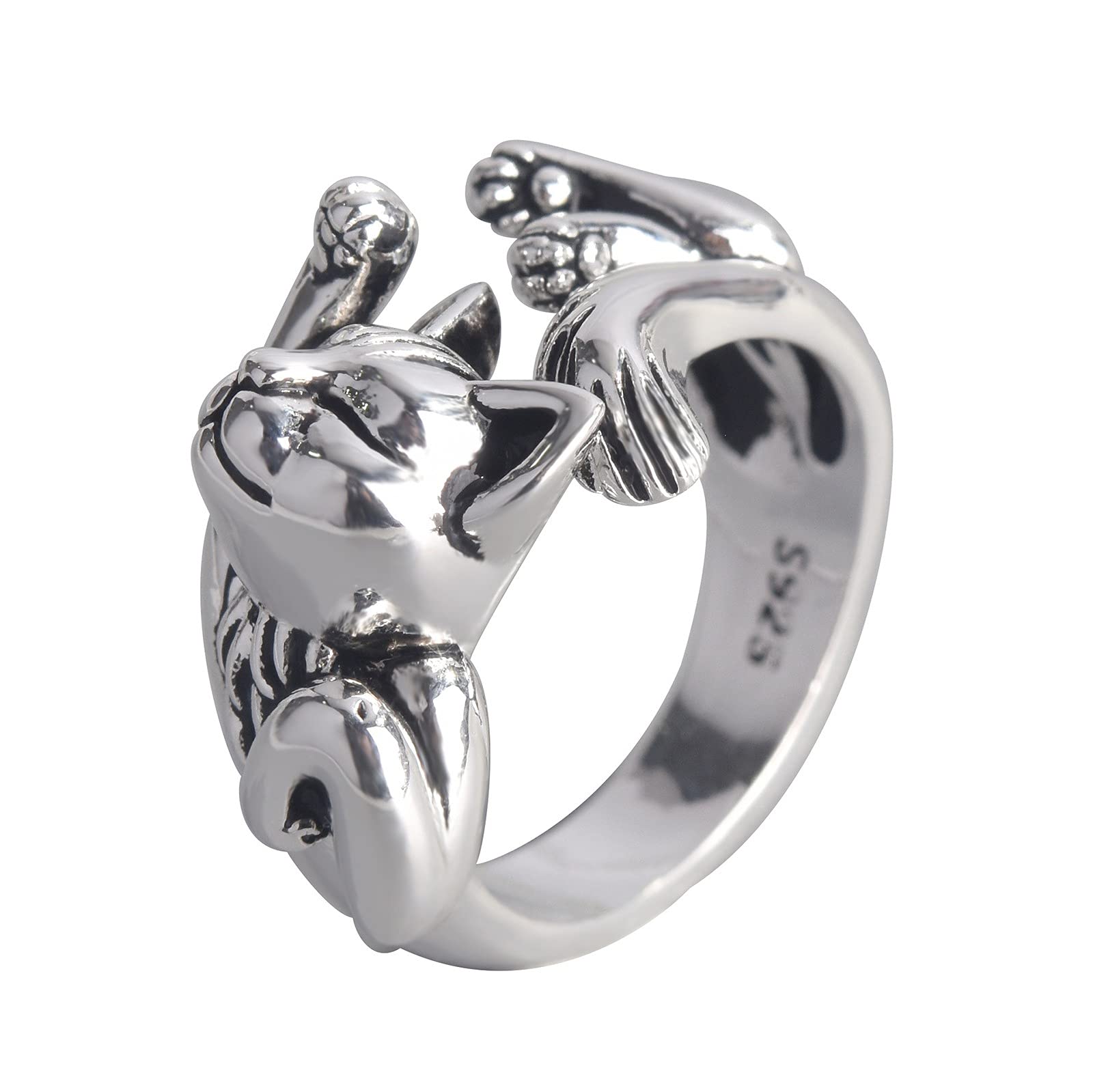 Anillos de chica adolescente, anillo perezoso Retro a la moda de gato abierto ajustable, anillos de mujer, anillo de perla falsa