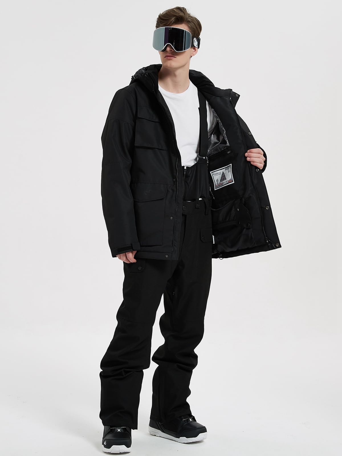 HOUZONIY Herren Skianzug Schneeanzug Atmungsaktiv Winddichte Schneehose Schneejacke mit Abnehmbare Kapuzen zum Skifahren Snowboarden Skisuit