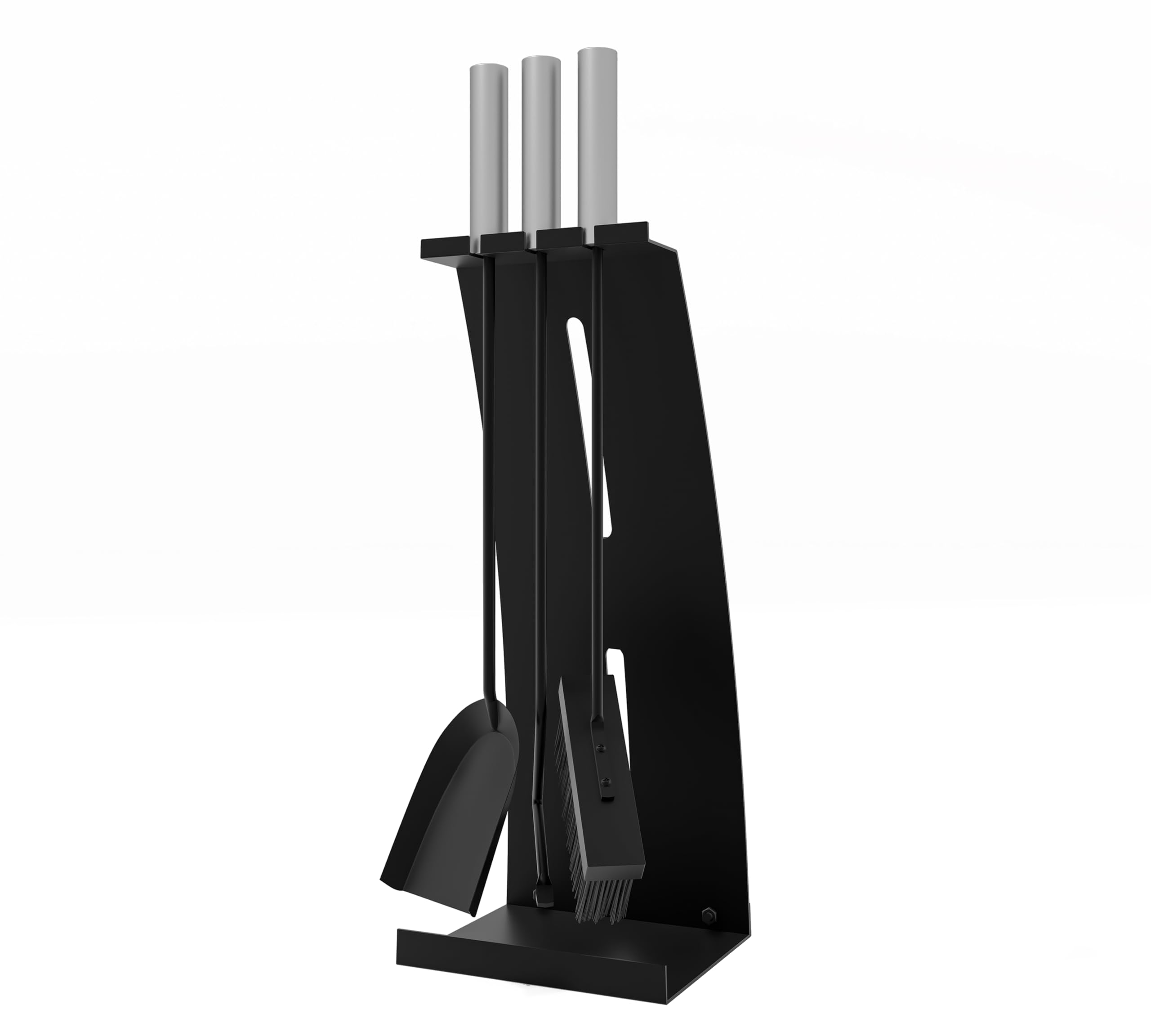 Kingson - Juego de 4 utensilios para chimenea con mangos de acero inoxidable – Juego moderno de accesorios para chimenea con soporte – Altura de 54,5 cm