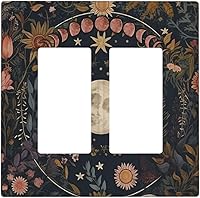 Vista 47 de Cubierta de Interruptor de Luz de Estilo Boho Vintage de los 70 Sol Arcoíris Champiñón Floral Rocker Individual 1 Gang Cubierta de Enchufe