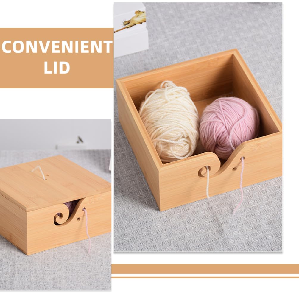 Ciotola per Filati Legno con Coperchio Contenitore per Stoccaggio Yarn Scatola Fatta Mano per Accessori Uncinetto Design Elegante e Naturale per Organizzare e Proteggere Filati