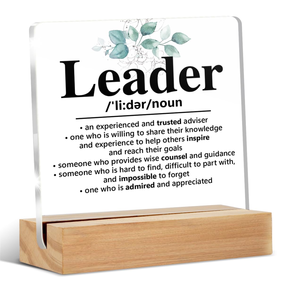 Best Leader Gift, Leadership Gifts, Thank You Appreciation Gifts for Leader Mentor Boss, Leader Definition Acrylic Sign Keepsake