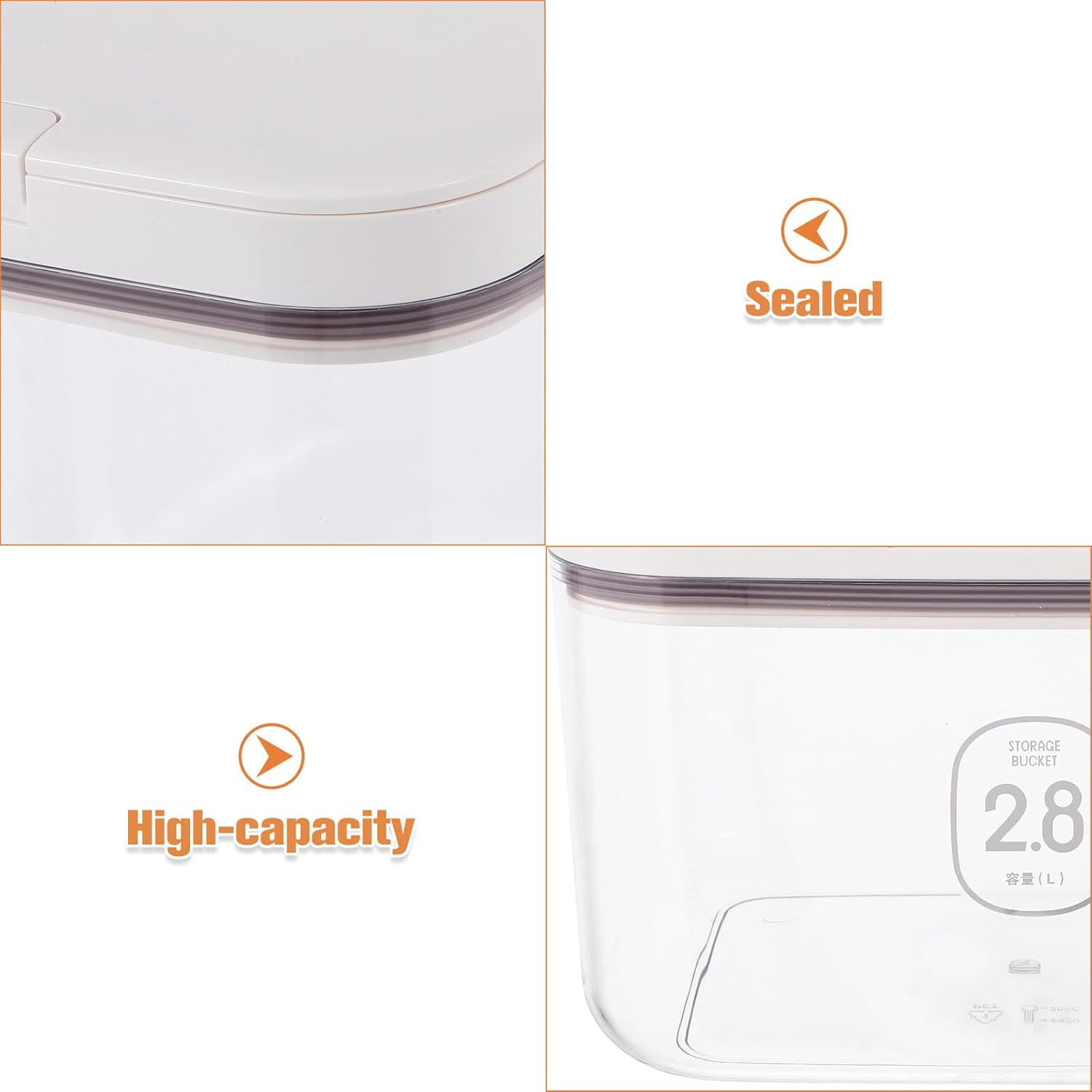 Ciieeo Airtight Rice Storage Container and Flour Bin Set 2pcs (2.8l 4.5l) with Measuring Cup, Plastic Food Storage Organizer for Kitchen Pantry Household Use