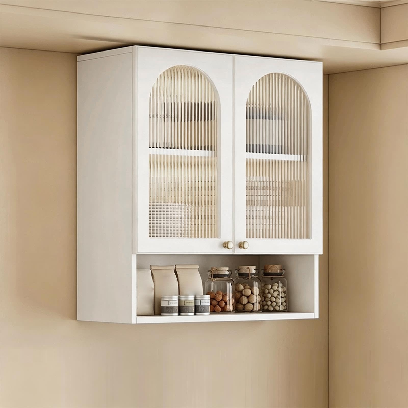 Mobili Bagno Sospesi, Legno Pensile Cucina, Doppia Anta in Vetro Silenziosa | Pensili Cucina, Rivestimento Impermeabile, 3 Livelli Ripiano, Altezza 80cm, Ferramenta Antiruggine(60x30x80cm/24x12x31in)