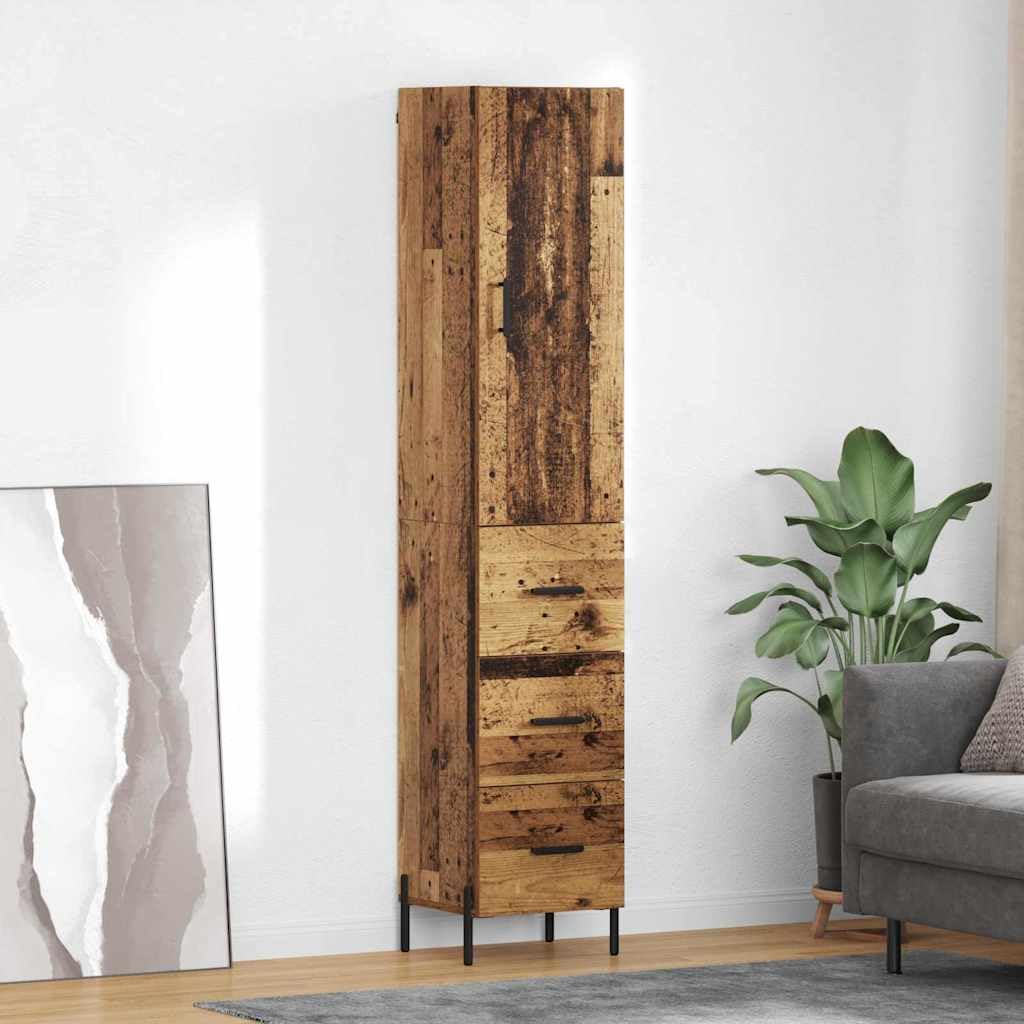 Highboard de madera estrecho para aprovechar esquinas vacías con almacenamiento