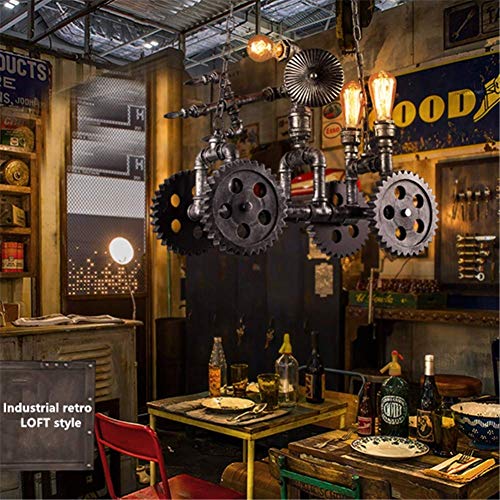 Retro Chandelier Pendant Light Steampunk Loft Creative Robot Toy Car Design Silver Rusty Wrought Iron Water Pipe Wooden Carving Gear Ceiling Lighting 3 Heads E27 Fixture Diameter 22.4 Inch for Home steampunk buy now online