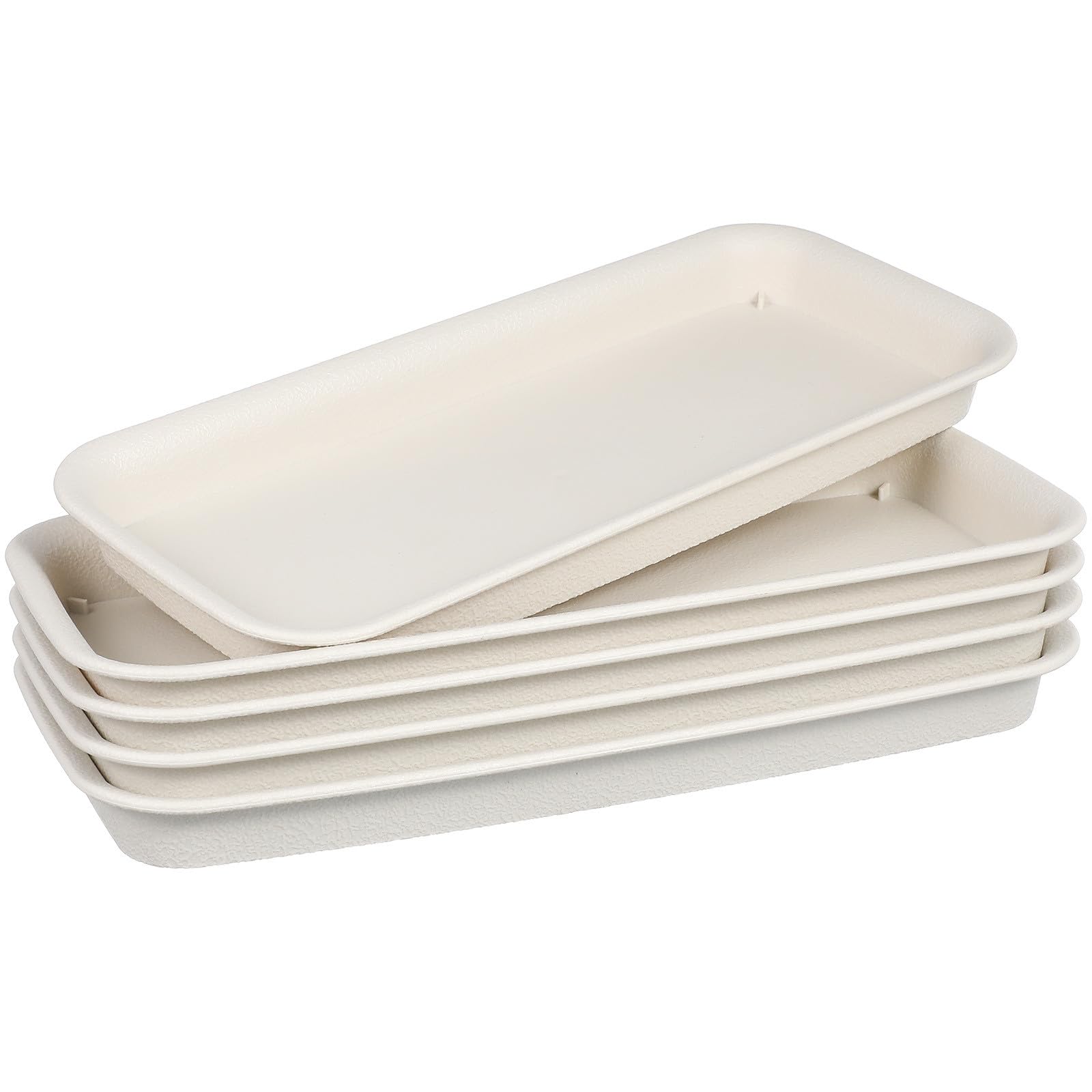 Sewroro 5-pack Rectangular Plant Pot Drip Trays, 12 X 5. 4 Inches Small Beige Plastic Plant Saucers, Ideal for Indoor And Outdoor Gardening