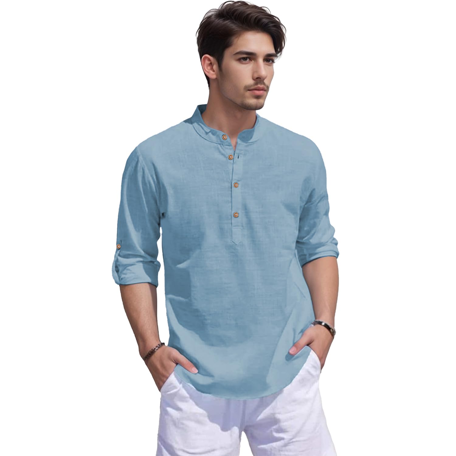 Men Cotton Blend Slim Fit Full Sleeve Short Kurta | Super Soft Stylish Kurta for Any Occasions. (KBTNBTN34)-image-29