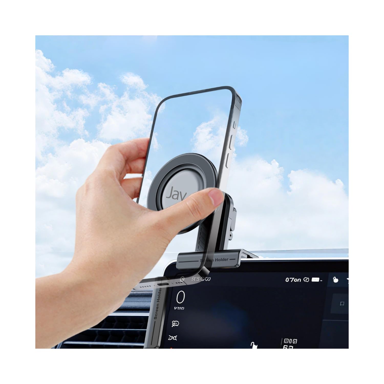 JAYM Tesla Model 3/Y/X/S - Supporto universale per iPhone, Samsung, Android - senza adesivo, anti-caduta, contabili MagSafe e ricarica a induzione