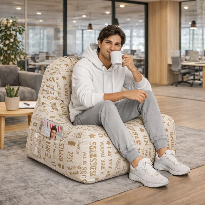 Image of Style Homez Hackey Cotton Canvas Abstract Printed Bean Bag XXL Size Filled with Beans Fillers