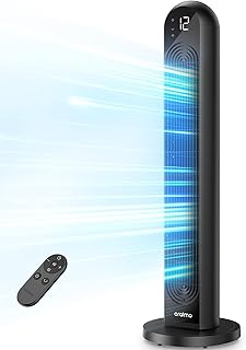 Oraimo Tower Fan 42 inch, 29ft Air Supply Distance, Quiet 120° Oscillating Fan with 12 Speeds, 4 Modes, 12H Timer, Standing Bladeless Tower Fan with Remote & Full LED Display, OHF-811A Wide-Wind Fan