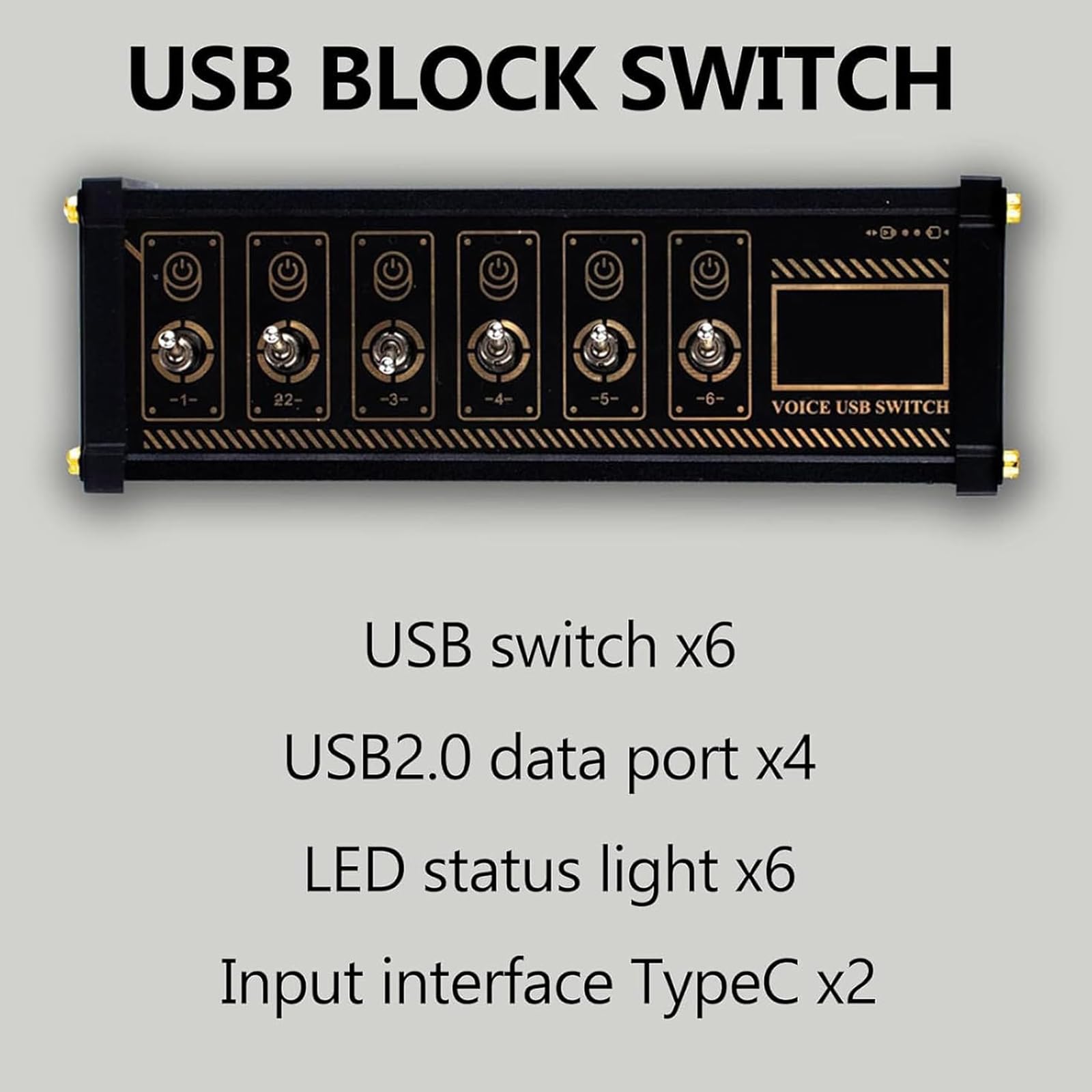 6-portowa Stacja Dokująca USB U6, Przenośny 6-portowy Przełącznik USB, 4 Porty Danych, Metalowy Przełącznik, 9 Wygodnych Portów Wejściowych USB, Funkcja Sterowania Głosowego, Transmisja