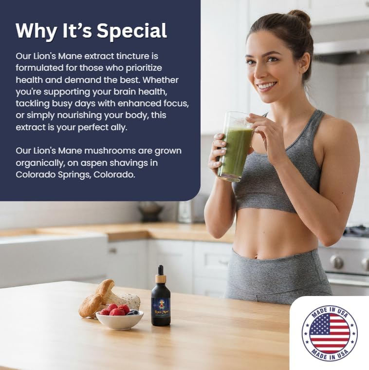 Premium Lion’s Mane Mushroom Extract – Lab Certified Nootropic Tincture for Focus, Memory & Brain Health – Liquid Supplement Drops, Vegan & Non-GMO – 2oz (60ml) - Image 2