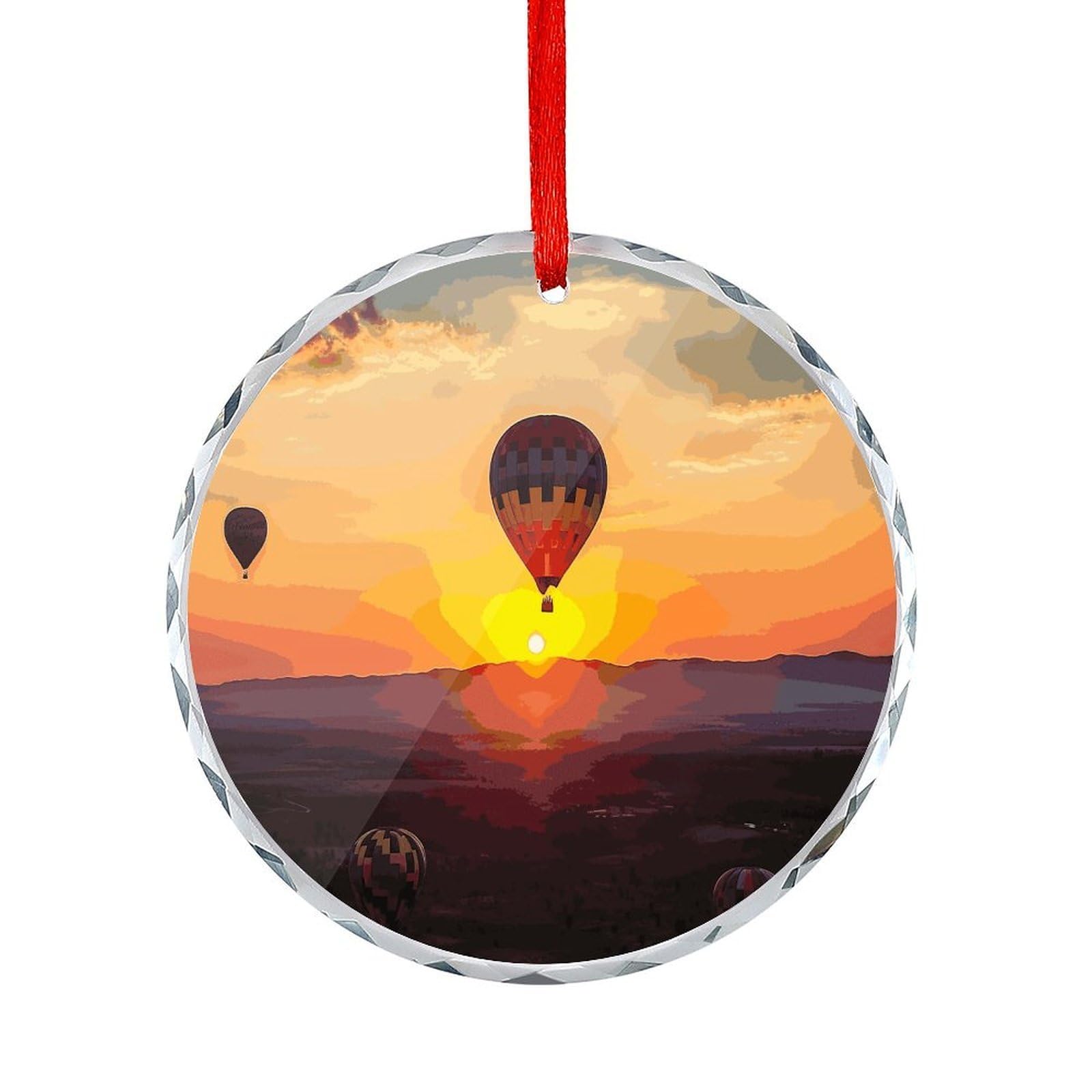 Btcowzrv Style Hot Air Balloon Sunset Round Ornament Hanging Pendant Decor