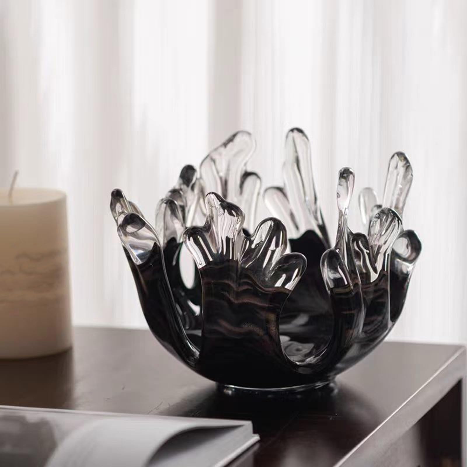 Soporte de cristal hecho a mano con diseño fluido contemporáneo artístico de ondas irregulares para joyas, decoración del hogar, centros de mesa de boda, decoración