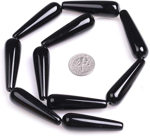 Miniatura 4 de Cuentas de ágata negra natural de gota larga para fabricación de joyas, 15 pulgadas (0.472 x 1.575 innegro)