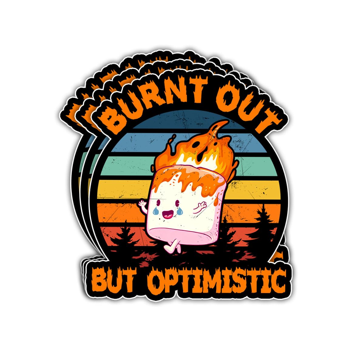 3Pcs Burnt Out but Optimistic Sticker Funny Matte Healthcare Nurse Nursing Mental Health Cute Marshmallow Humor Stickers Optimistic and Sarcastic