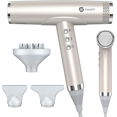 slopehill Professional Hair Dryer with Diffuser, Ionic Hair Dryer,Lightweight Compact Powerful & Fast Salon Blow Dryer with High Speed Brushless Motor, Travel Hairdryer, Women & Men (Ceramic, Stone)
