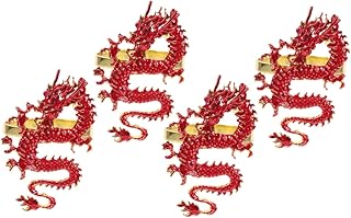 COOLHIYA 4Pcs Vintage Dragon Napkin Rings Traditional Chinese Culture Decorative Napkin Buckles Tissue Loop for Spring Festival Banquet Table