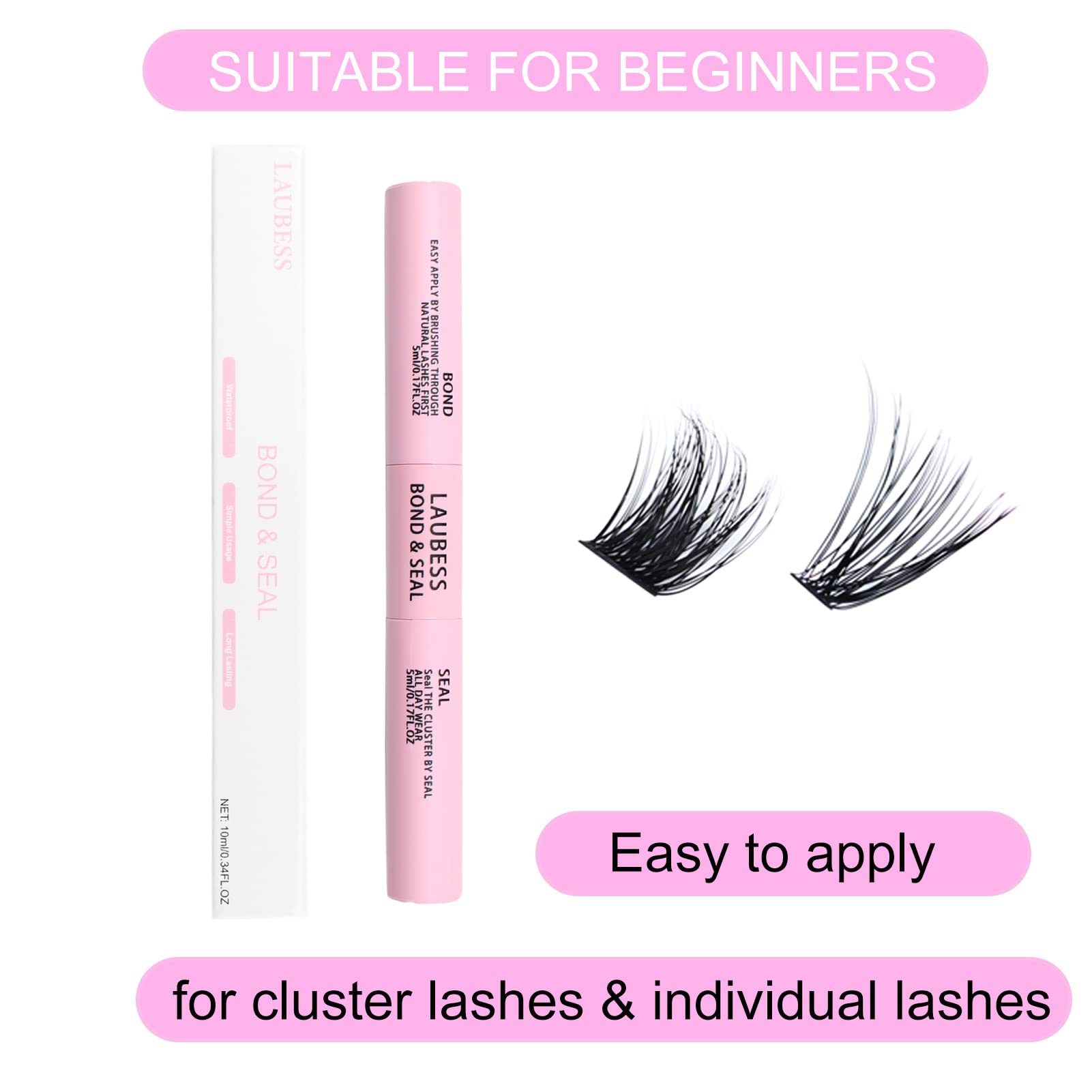 LAUBESS Colla Ciglia Finte Waterproof Bond and Seal Lashes Glue Ciuffetti Ciglia Finte Colla Extension Ciglia Fai Da Te Kit Extension Ciglia Colla Ciglia Kit Trucchi Cluster Lashes Kit