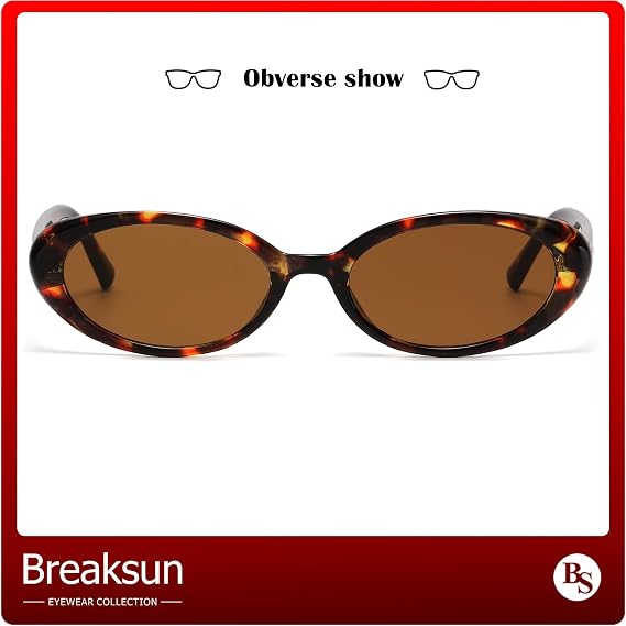 Breaksun Retro Oval Sunglasses for Women Men Fashion Small Oval Sunglasses 90s Vintage Shades