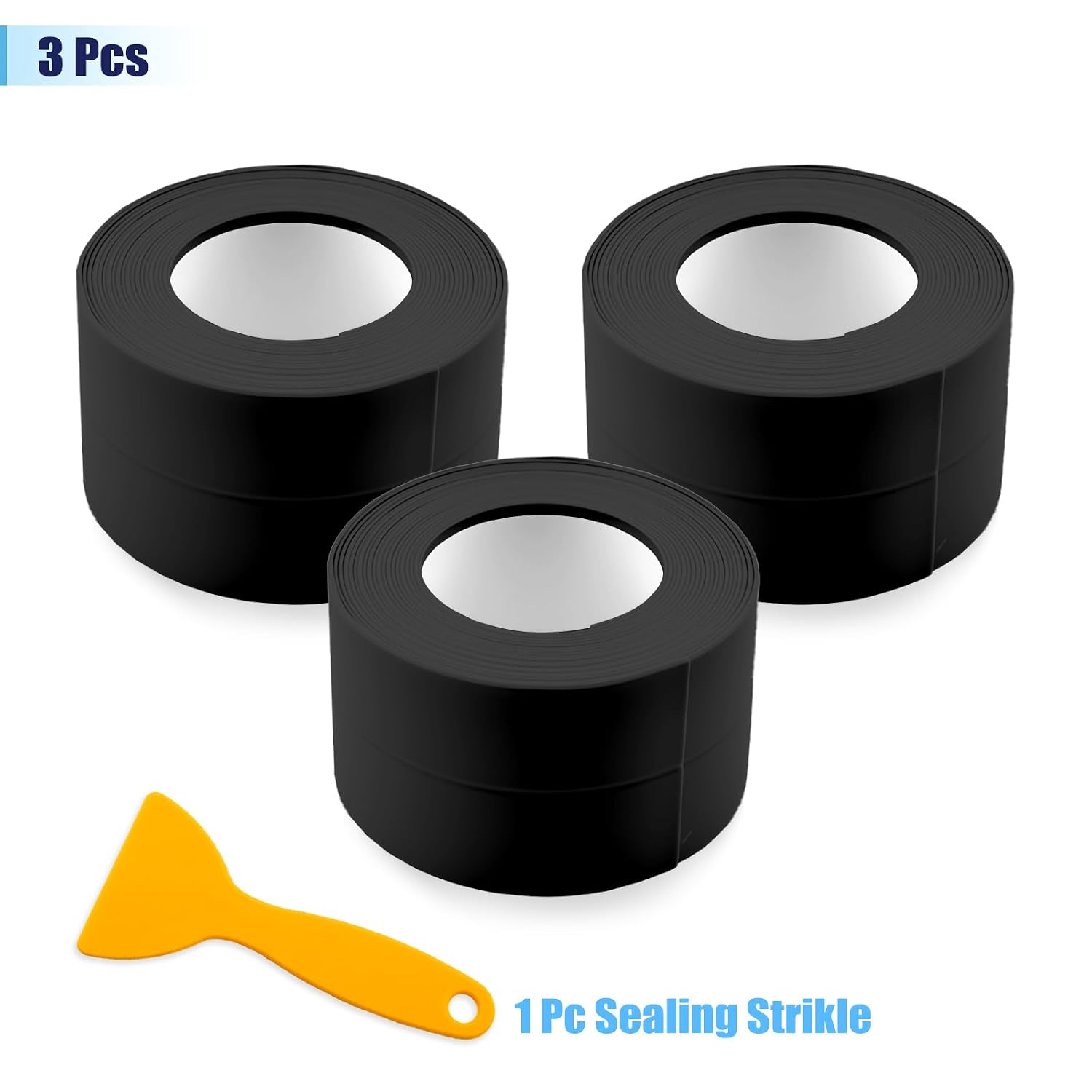 Waterproof Seal Caulk Strip Tape Self Adhesive for Sink Toilet Bathroom Wall Edge Bathtub Oil-Proof Caulking Sealing Tape 1.5" x 10.5' (W*L) 3Pcs Black