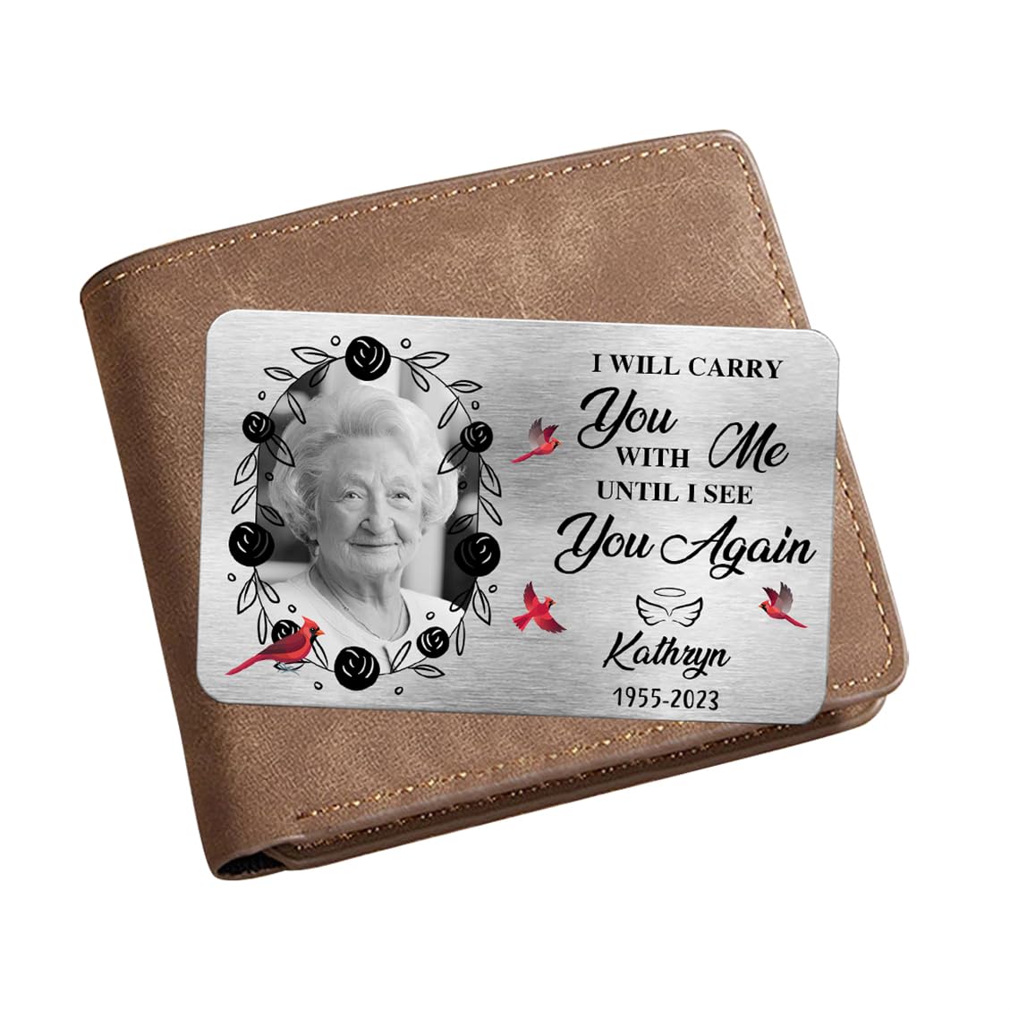 Smallduuck Personalized Photo Memorial Wallet Card Inserts Custom in Loving Memory Wallet Card I'll Carry You with Me Until I See You Again Cards Sympathy Wallets Cards Gift for Loss of Loved One,03