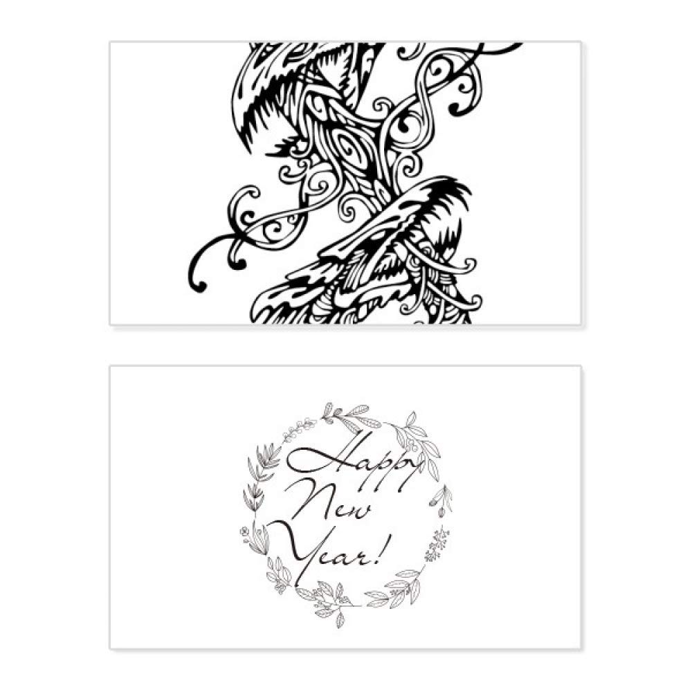 Tarjeta de Año Nuevo con dos dragones tradicionales y bendición abstracta 5