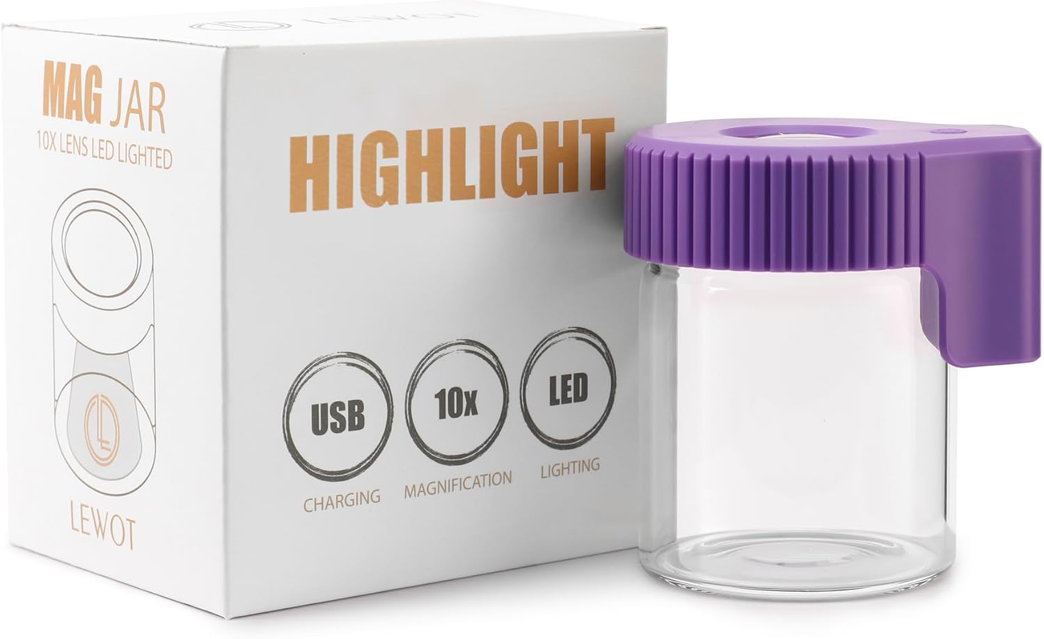 Light-Up LED Transparent Glass Air Tight Storage Jars Magnifying Viewing Jar (Purple)