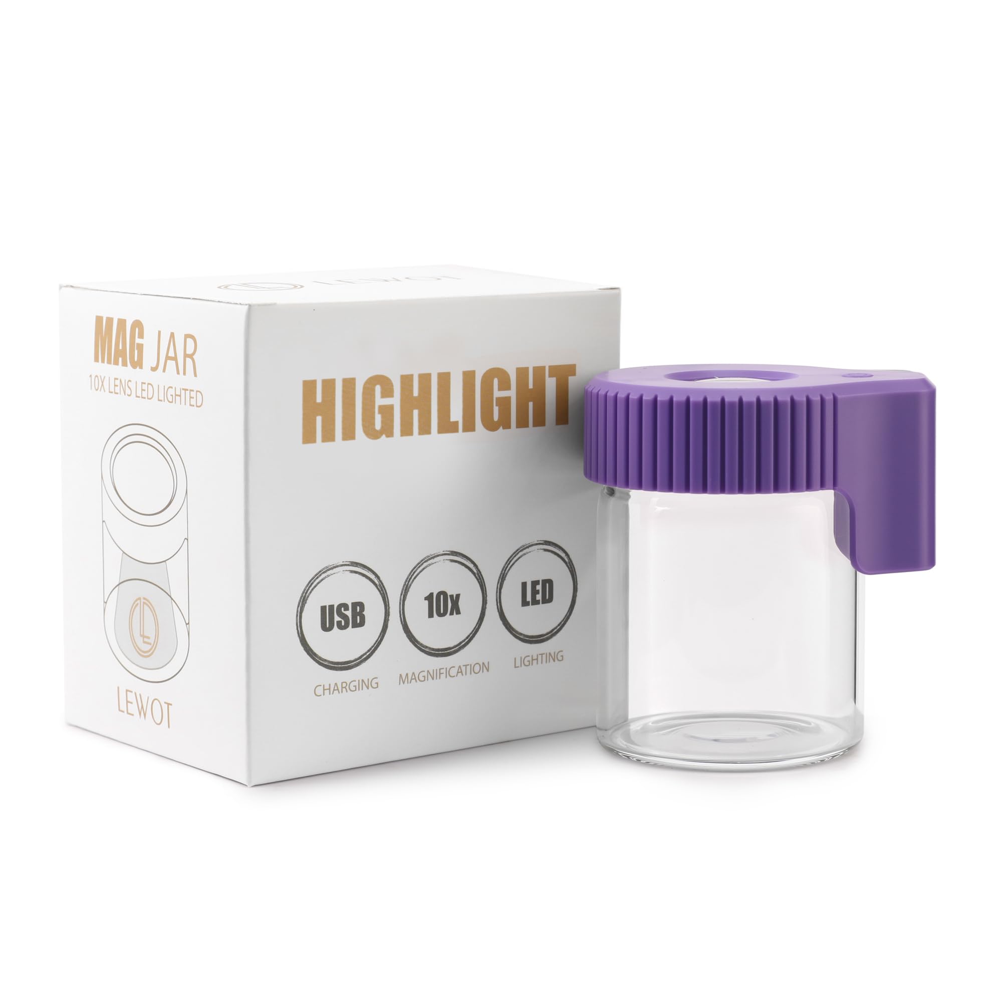 LEWOT Light-Up LED Transparent Glass Air Tight Storage Jars Magnifying Viewing Jar (Purple)