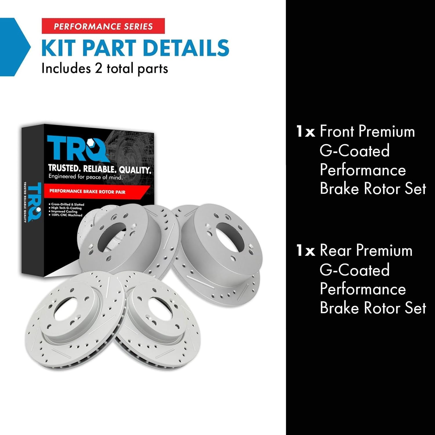 TRQ Front and Rear Brake Rotor Set G Coated Drilled and Slotted Compatible with 2007-2010 Hyundai Elantra