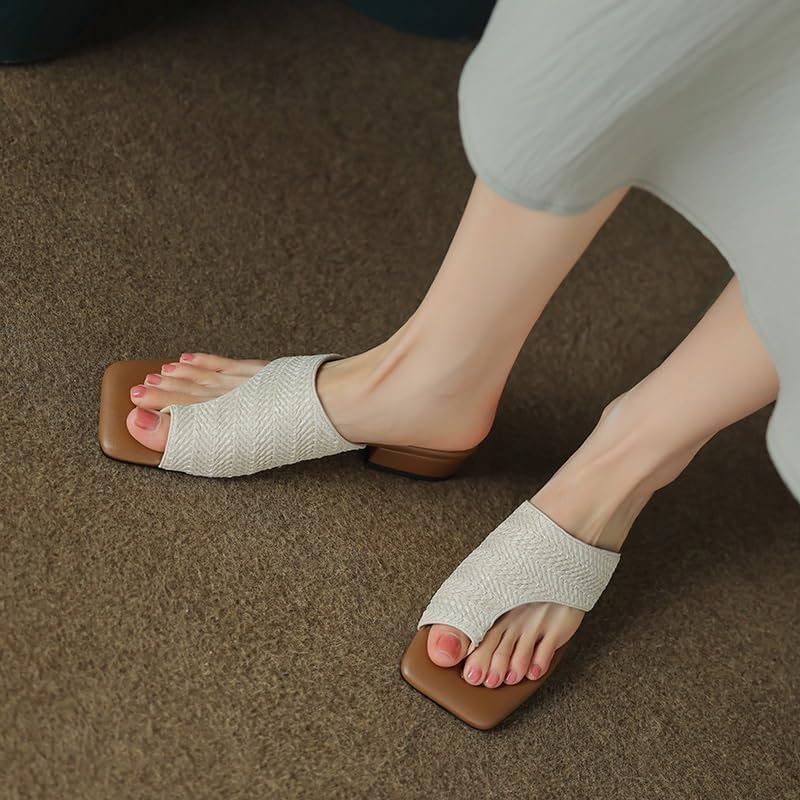 Retro Exterior Sandals with Woven Toe Clips for Comfortable Square Toe Slippers2