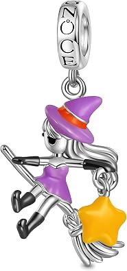 GNOCE Halloween Elf Witch Glow-in-the-Dark Pendant Dangle Charm Bracelet for Women, S925 Sterling Silver Dangle Charms for Women Wife, Valentines Day, Mothers Day Jewelry