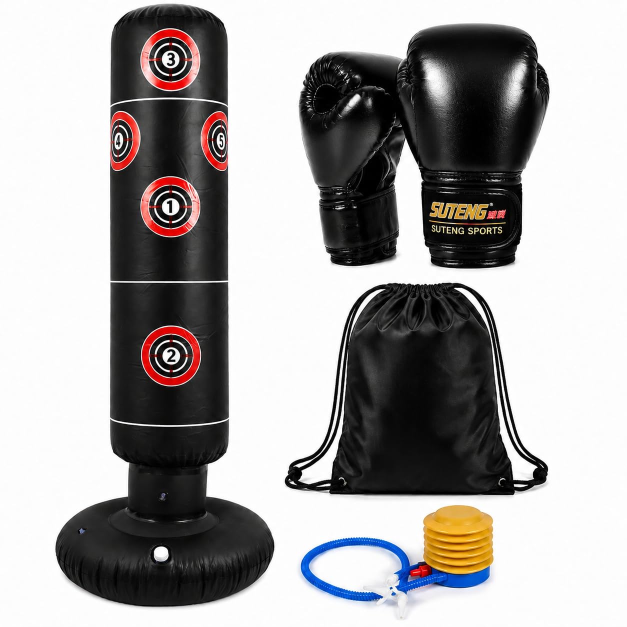 Punching Bag for Adults, Free Standing Inflatable Boxing Bag with Boxing Gloves & Air Pump, Heavy Duty Stand Up Punch Bag for MMA, Muay Thai, Karate, Taekwondo, Kickboxing, Home Gym Fitness Training
