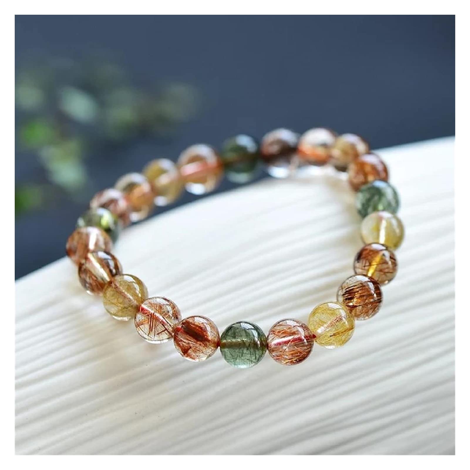 Bracelet en perles rondes de quartz rutilé cadeau mixte idéal 12mm