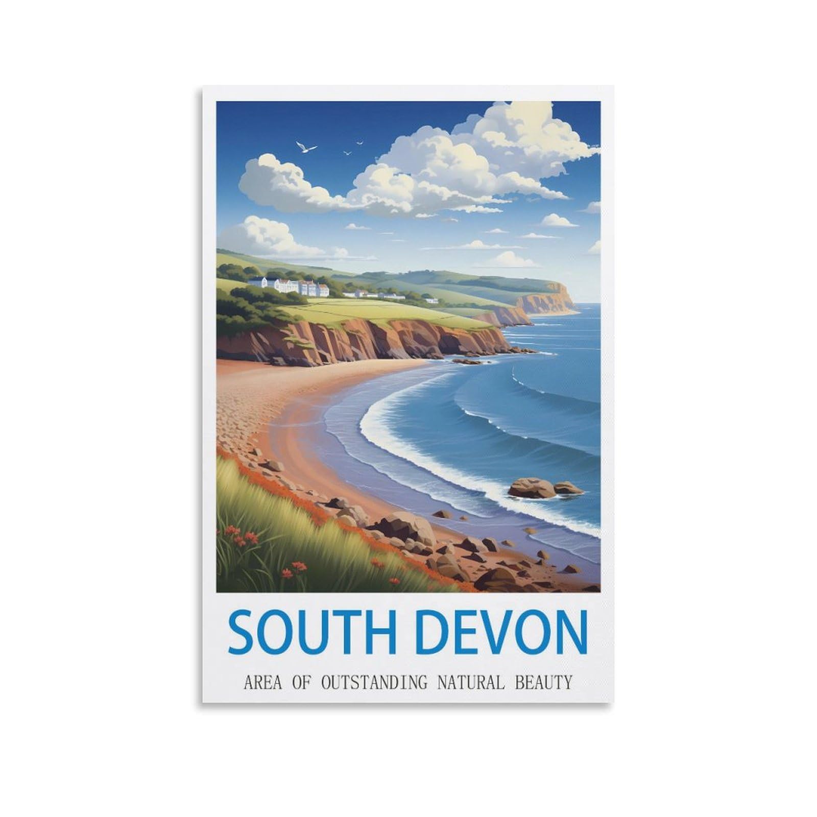 Ndoud Unframe-Style South Devon Area Of Outstanding Natural Beauty Vintage Travel Poster 12X18inch(30X45cm) Wall Art Picture Print Canvas Painting For Living Room Home Decor