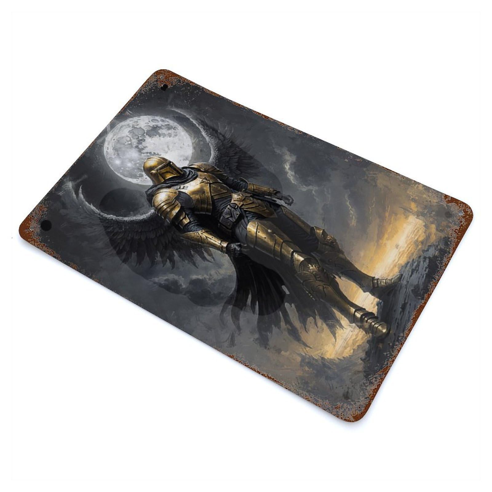 Lunar Guardian Rustic Tin Plaque 11.8"x7.9", for Shed, Workshop And Garage Wall Decor, Rustic Home Decor