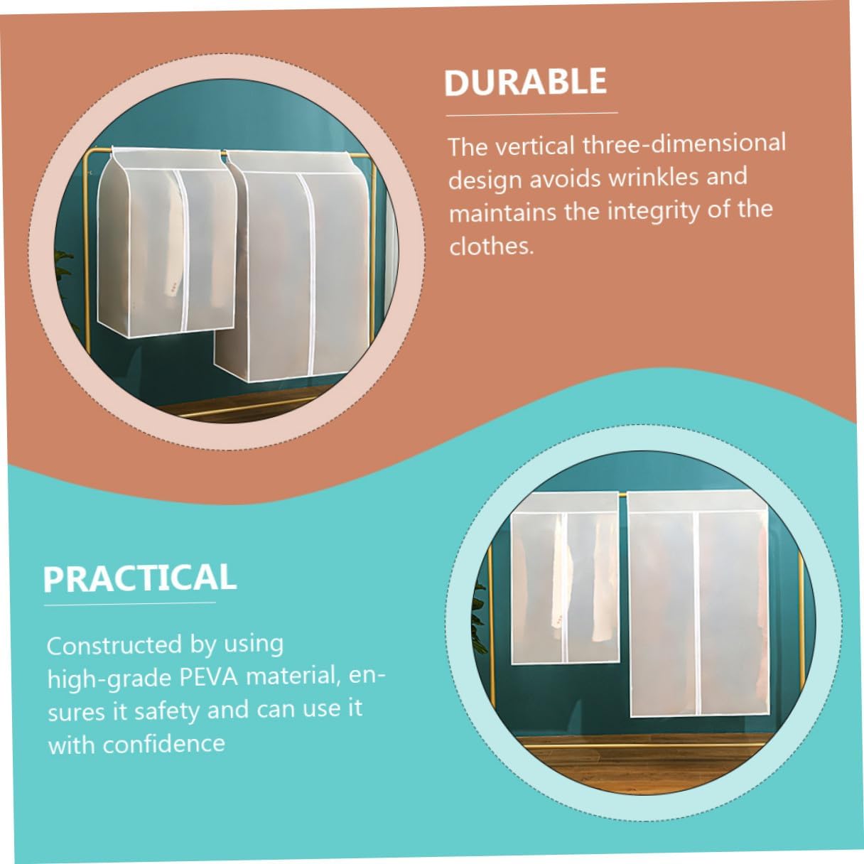 PRETYZOOM Thickened Peva Wardrobe Cover Translucent Dustproof Clothes Storage Bag for Hanging Coats Suits Foldable Protective Garment Cover for Home Closet Organization and Travel image 5