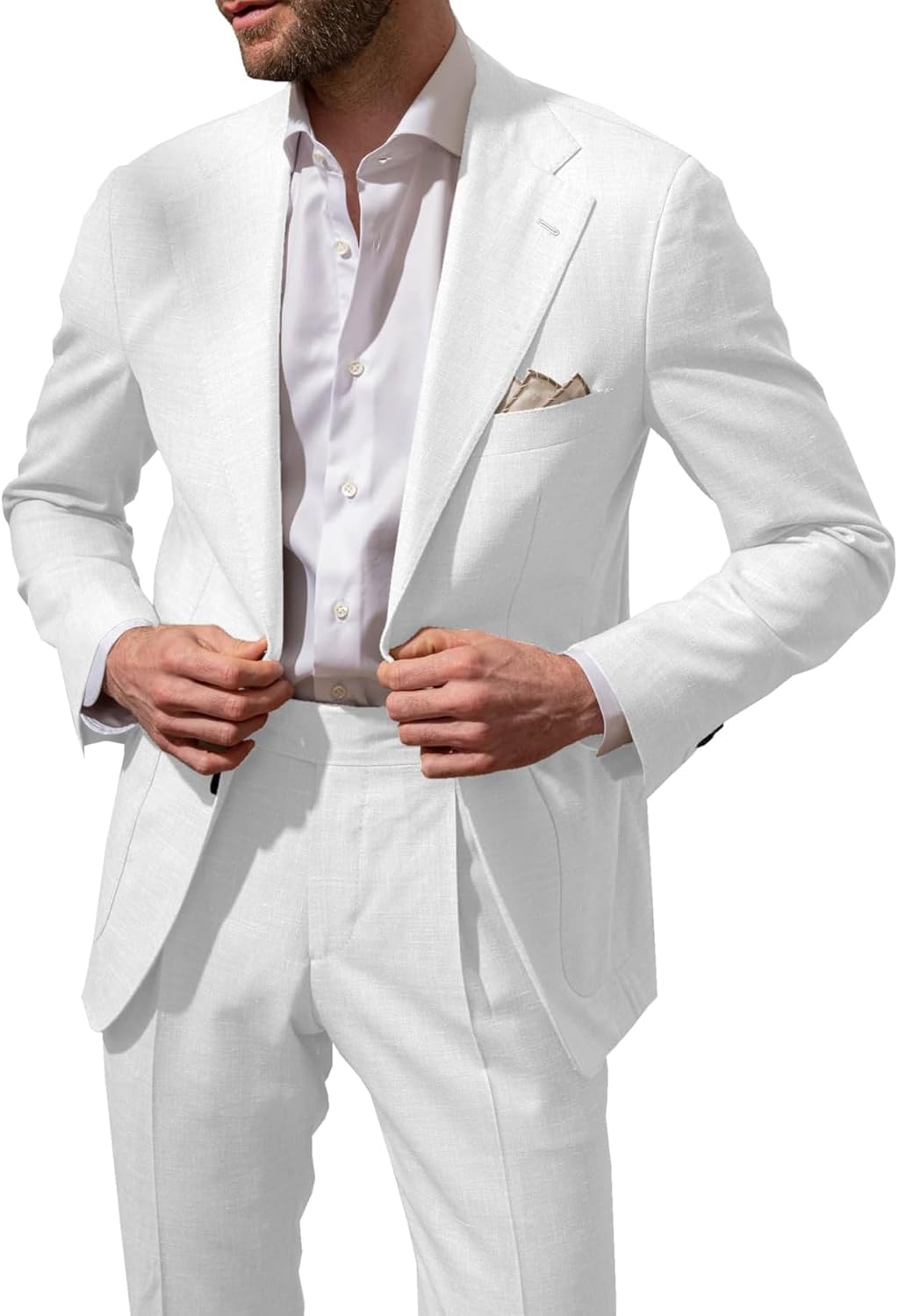 Two Button Linen Suits for Men 2 Piece Summer Wedding Men's Suit Regular Fit Lightweight Big and Tall