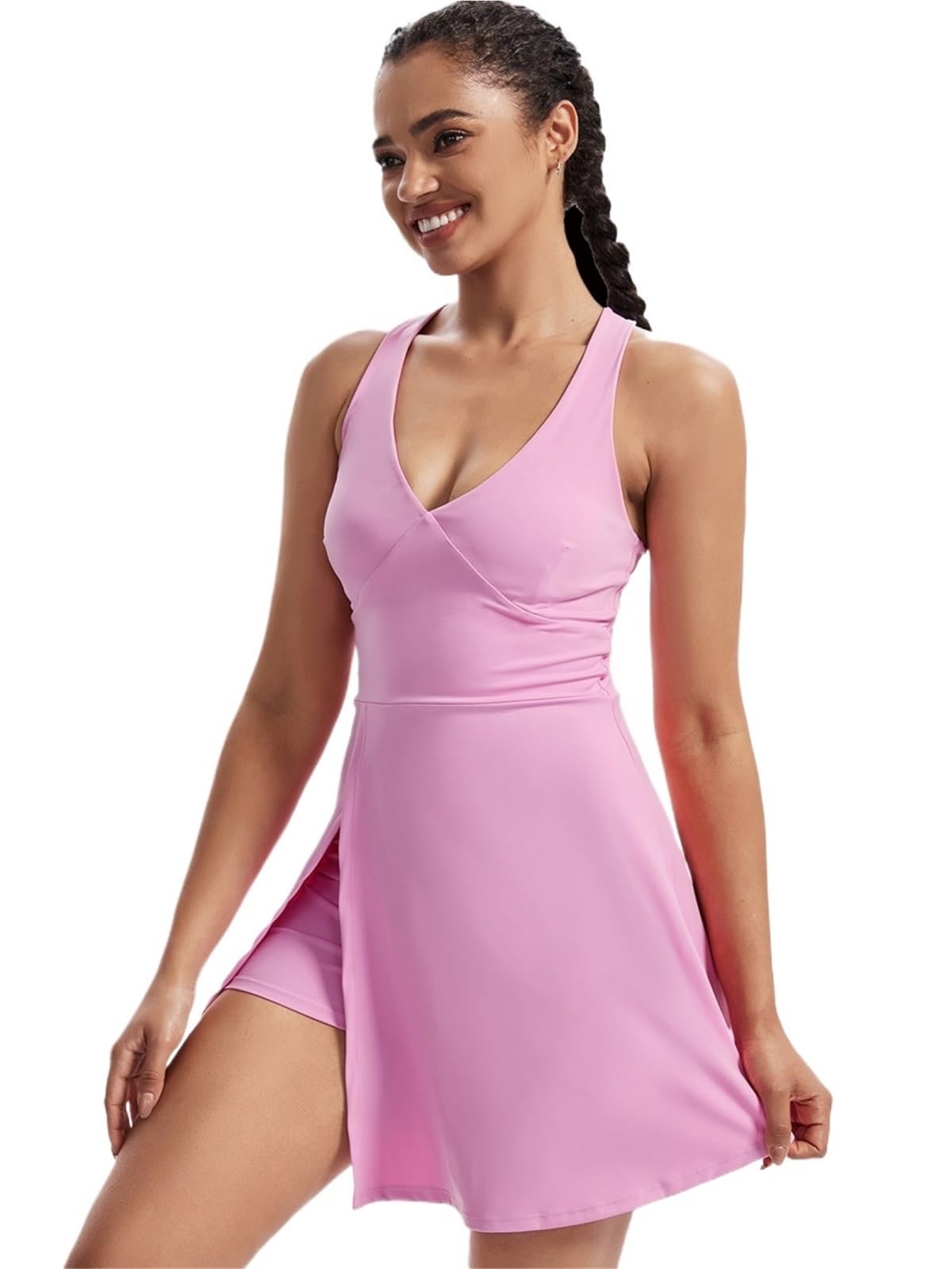 Vestido de tenis for mujer con escote en V y bolsillo debajo del vestido entrenamiento pantalones cortos incorporados Para El ENTRENAMIENTO y el GOLF