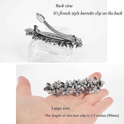 Miniatura 4 de Pasadores para mujer, con apariencia de floración, diamantes de imitación incrustados y perlas de imitación como decoración, pinza de pelo elegante