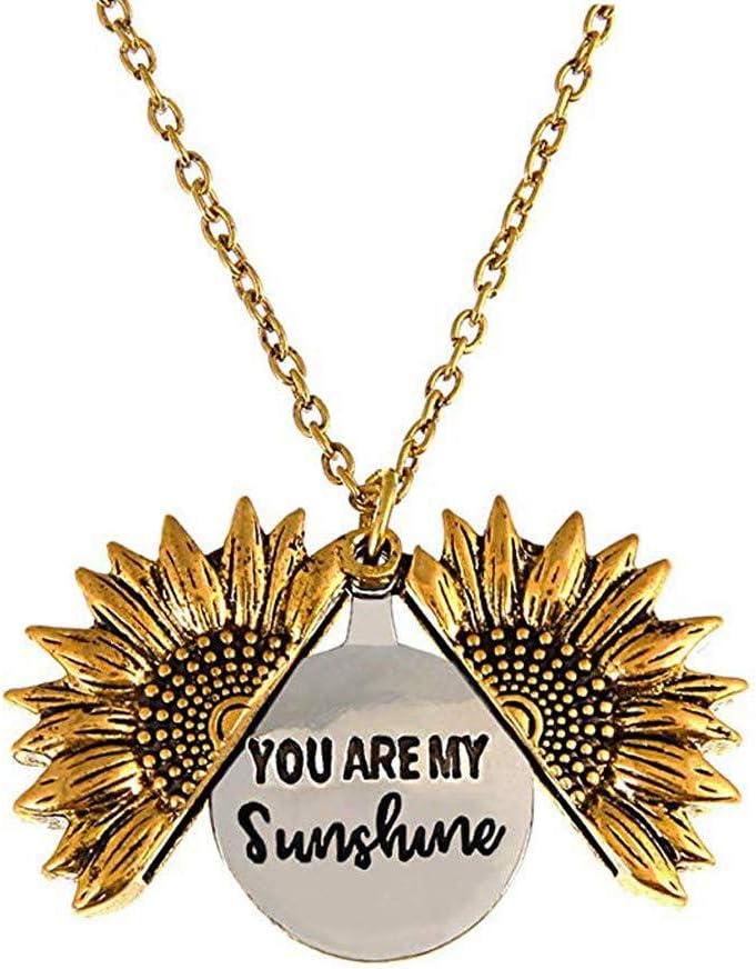 Sunflower Necklace for Women Engraved You are My Sunshine (Gold)