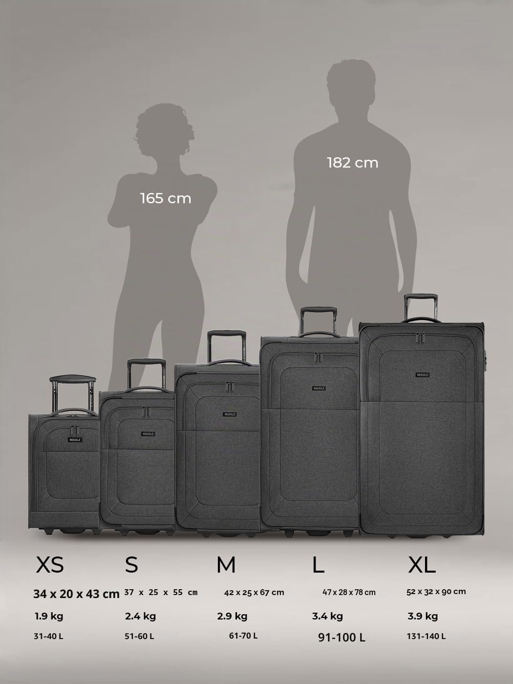 REDOLZ trolley XL jumbo check‑in extra grande | valigia morbida con 2 ruote e serratura TSA | 90 × 52 × 32 cm capacità 130 L leggera 3,9 kg per donna e uomo – Essentials 12