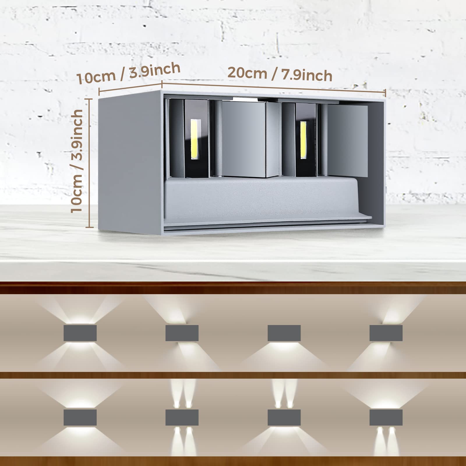 ENCOFT 24W Applique Esterno Interno COB LED Moderno, Lampada da Parete Muro Esterno IP65 Impermeabile in Alluminio, Luce da Parete Angolo Regolabile Bianco Freddo 6000K, per Giardino Balcone Grigio