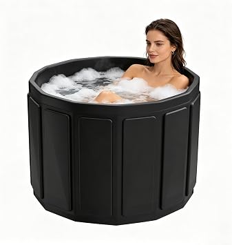 HAIKE Portable Bathtub, Freestanding Bathtub with Dual Drainage, 6-Layer Insulated Non-Inflatable Bath Tub, Cold Plunge Tub for Home Gyms Outdoor, with Cushion and Bag (Black 31.5x26.4 Inch)
